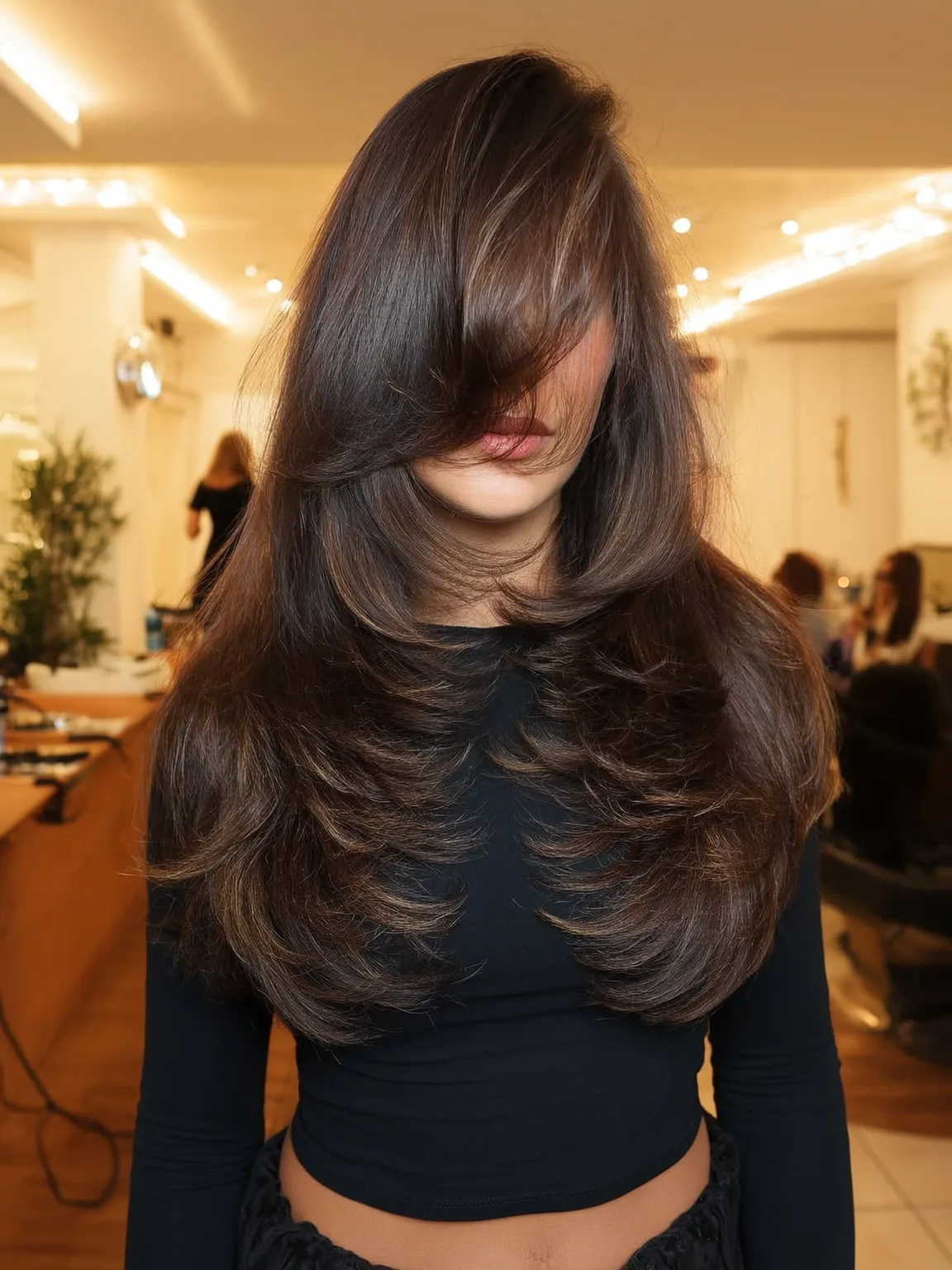 rich chocolate brown layered cut